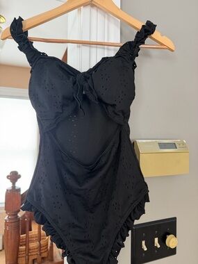 Black Eyelet Ruffle One-Piece Swimsuit